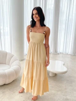Elarise Dress - Yellow Linen Dresses|Cut Out Dresses