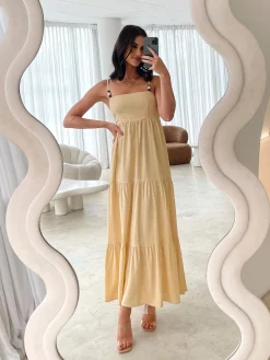 Elarise Dress - Yellow Linen Dresses|Cut Out Dresses