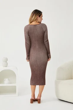 Hot Elwyn Knit Dress - Chocolate Long Sleeve Dresses|Maternity Dresses