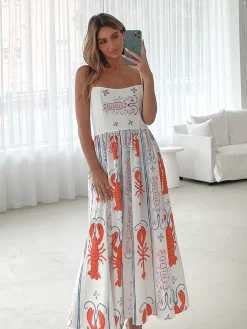 Discount Evania Dress - White Print Maternity Dresses|Midi Dresses