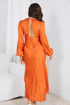 New Evynne Dress - Orange Satin Dresses|Cut Out Dresses
