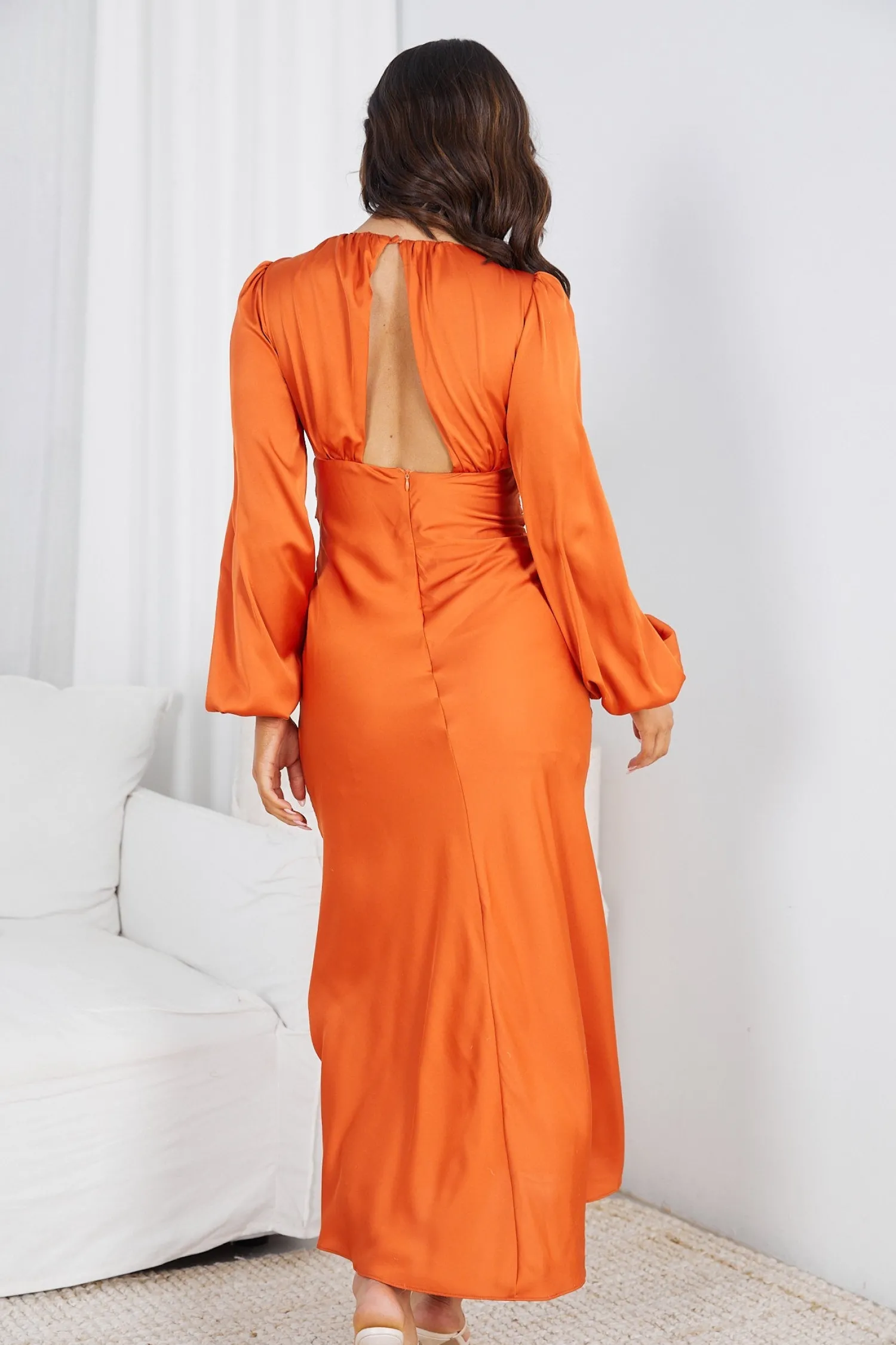 New Evynne Dress - Orange Satin Dresses|Cut Out Dresses