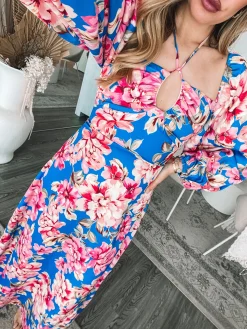Best Ezmeralda Dress - Cobalt Blossom Floral Dresses|Halter Dresses