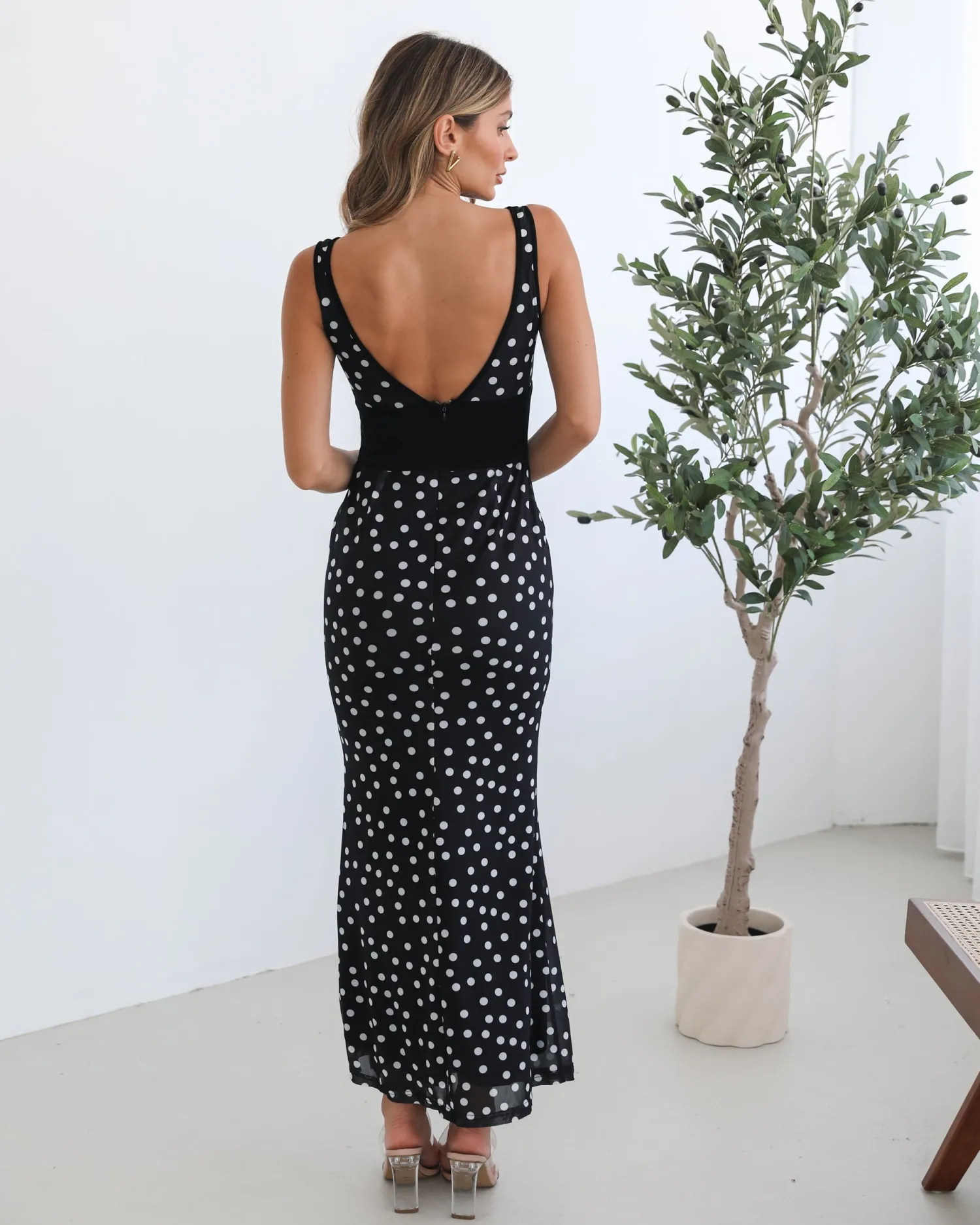 New Fabrienne Dress - Navy Spot Spot Dresses|Maxi Dresses