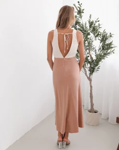 Sale Fiorenza Dress - Beige Multi Satin Dresses|Midi Dresses