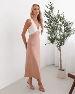 Sale Fiorenza Dress - Beige Multi Satin Dresses|Midi Dresses