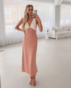 Sale Fiorenza Dress - Beige Multi Satin Dresses|Midi Dresses