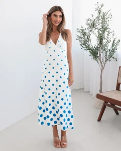 Sale Fiorenza Dress - Blue Spot Spot Dresses|Midi Dresses