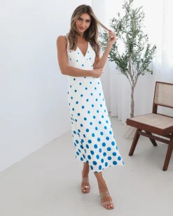 Sale Fiorenza Dress - Blue Spot Spot Dresses|Midi Dresses