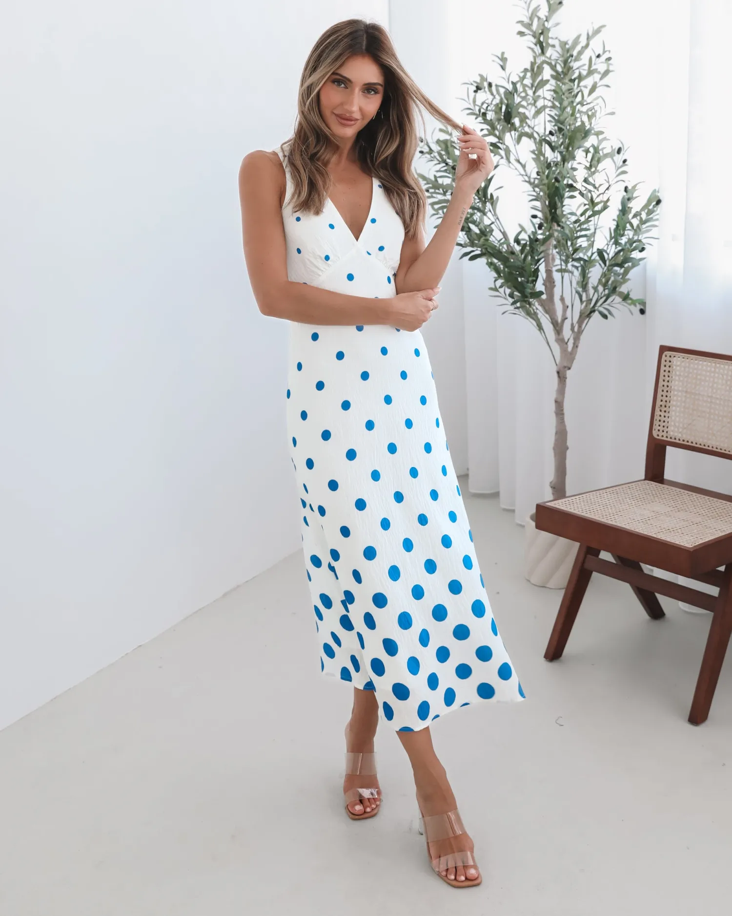 Sale Fiorenza Dress - Blue Spot Spot Dresses|Midi Dresses
