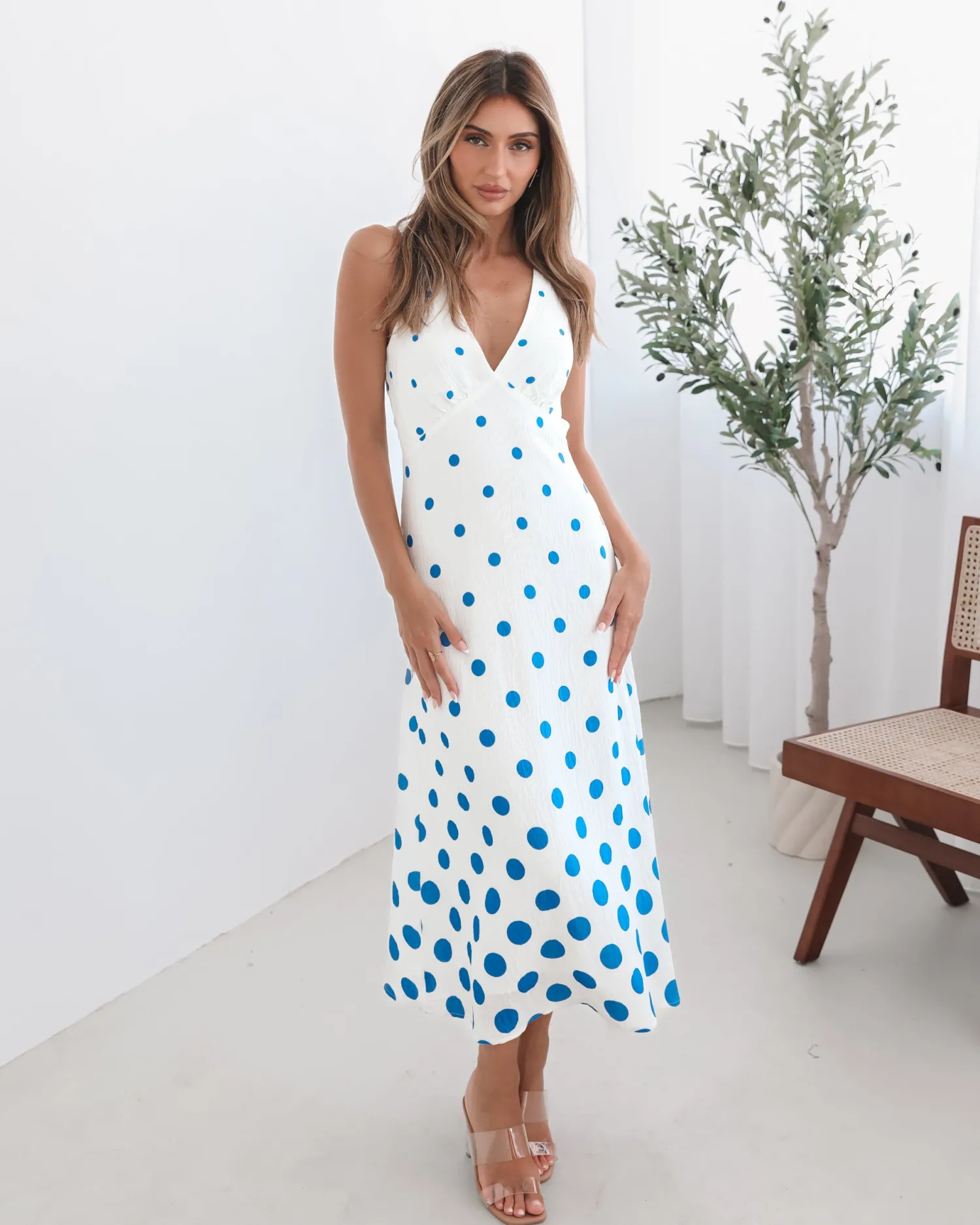 Sale Fiorenza Dress - Blue Spot Spot Dresses|Midi Dresses