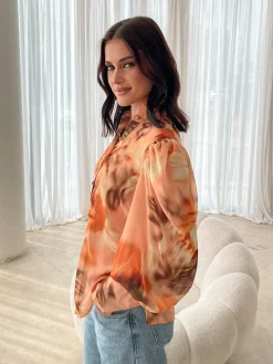 Clearance Fleet Blouse - Yellow Blurred Floral Long Sleeve Tops|Blouses & Shirts