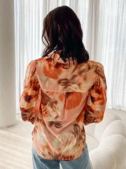 Clearance Fleet Blouse - Yellow Blurred Floral Long Sleeve Tops|Blouses & Shirts