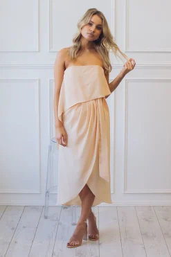 Sale Fleur Strapless Dress - Apricot Strapless Dresses|Curve Dresses