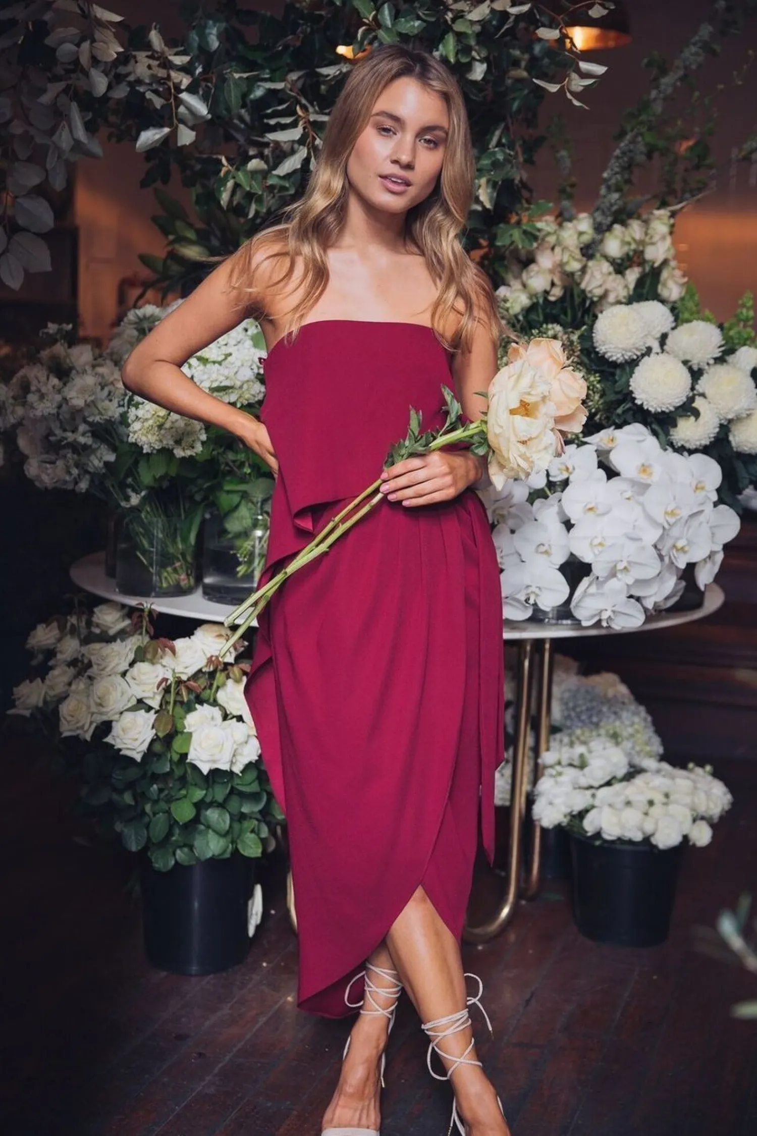 Hot Fleur Strapless Dress - Burgundy Strapless Dresses|Curve Dresses