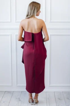 Hot Fleur Strapless Dress - Burgundy Strapless Dresses|Curve Dresses