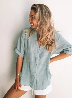Hot Fraise Top - Faded Teal Basic Tops|Casual Tops