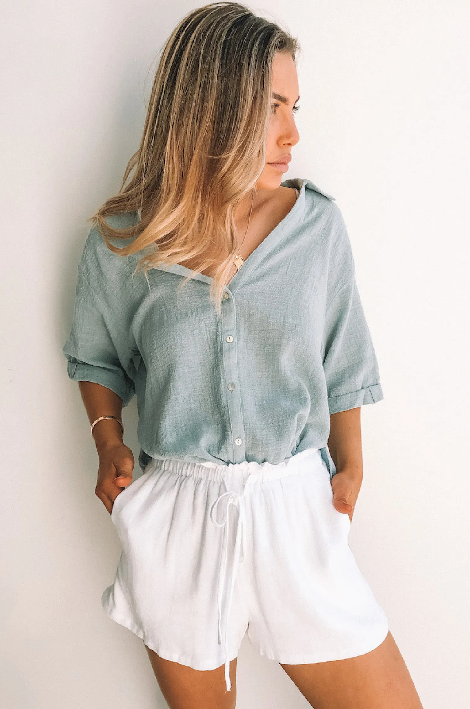 Hot Fraise Top - Faded Teal Basic Tops|Casual Tops
