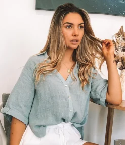 Hot Fraise Top - Faded Teal Basic Tops|Casual Tops