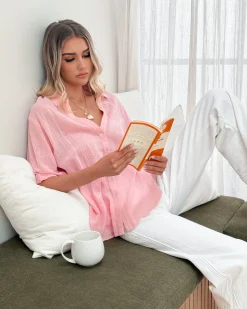 Online Fraise Top - Pink Basic Tops|Casual Tops