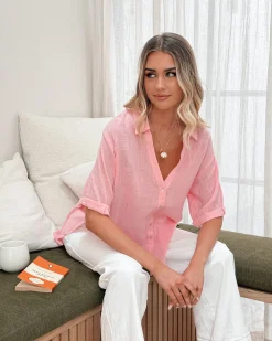 Online Fraise Top - Pink Basic Tops|Casual Tops