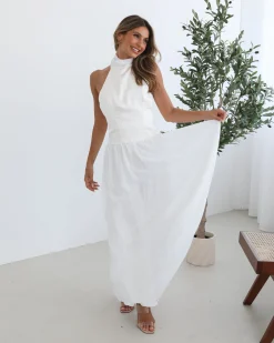 Online Francille Dress - White Satin Dresses|Maxi Dresses