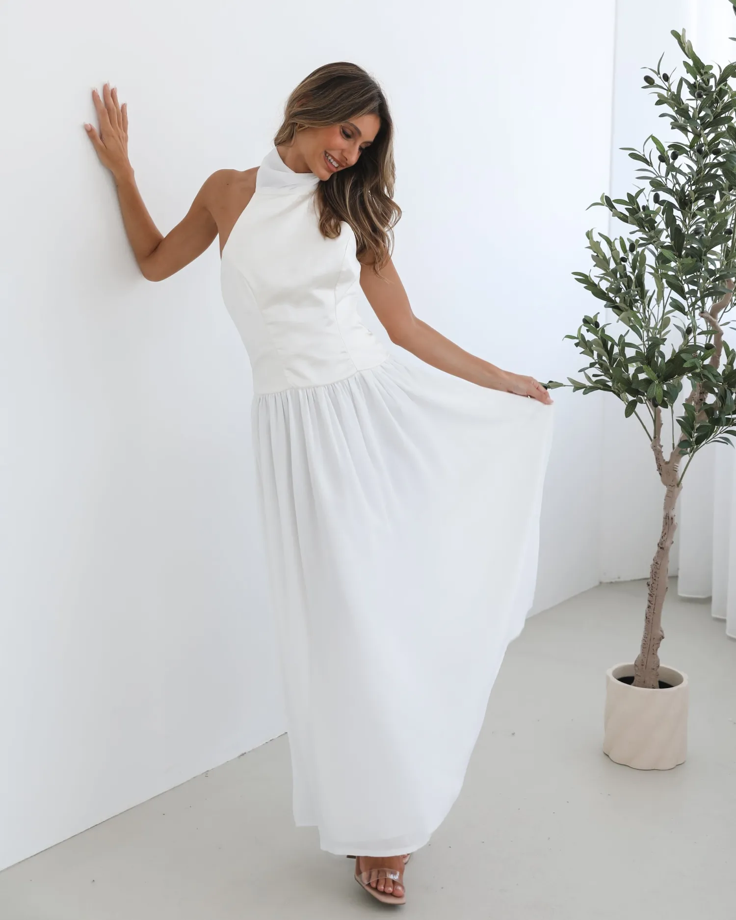 Online Francille Dress - White Satin Dresses|Maxi Dresses