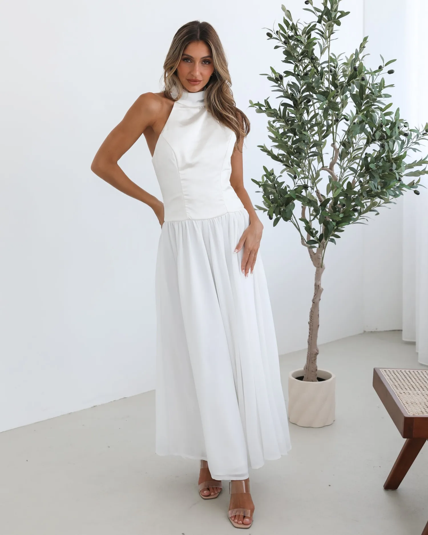 Online Francille Dress - White Satin Dresses|Maxi Dresses