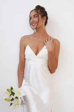 Outlet Giavanna Dress - White Satin Dresses|Strapless Dresses
