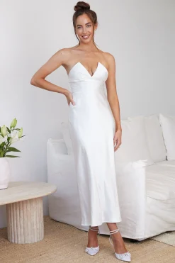 Outlet Giavanna Dress - White Satin Dresses|Strapless Dresses