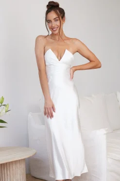 Outlet Giavanna Dress - White Satin Dresses|Strapless Dresses