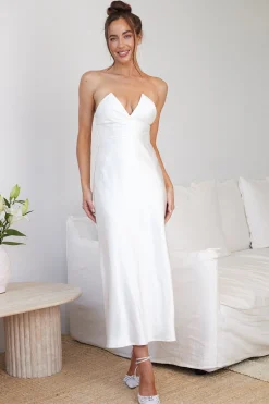 Outlet Giavanna Dress - White Satin Dresses|Strapless Dresses