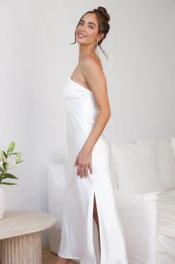 Outlet Giavanna Dress - White Satin Dresses|Strapless Dresses