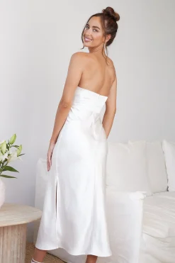 Outlet Giavanna Dress - White Satin Dresses|Strapless Dresses