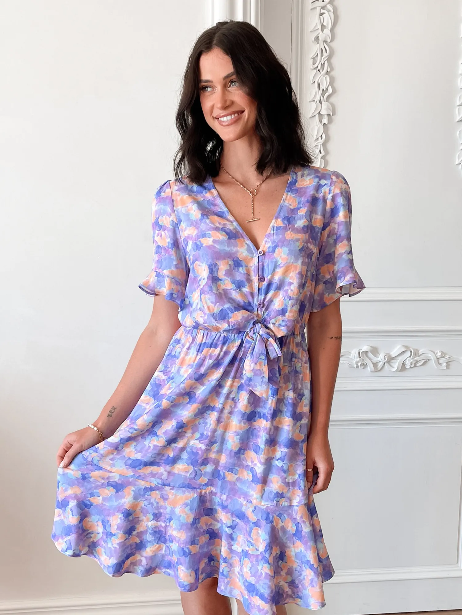 Clearance Gimlee Dress - Purple Print Curve Dresses|Maternity Dresses