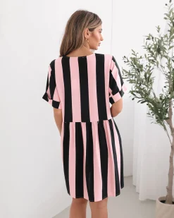 Graziella Dress - Pink Stripe Linen Dresses|Curve Dresses