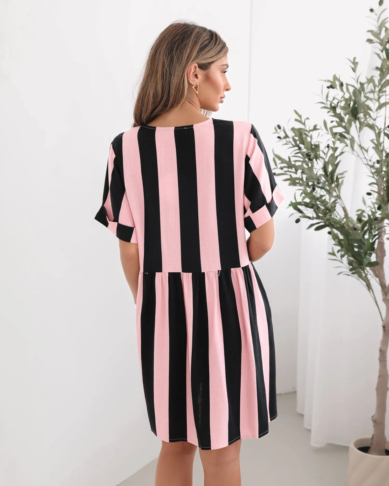 Graziella Dress - Pink Stripe Linen Dresses|Curve Dresses