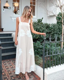 Clearance Holden Dress - Beige Floral Linen Dresses|Floral Dresses