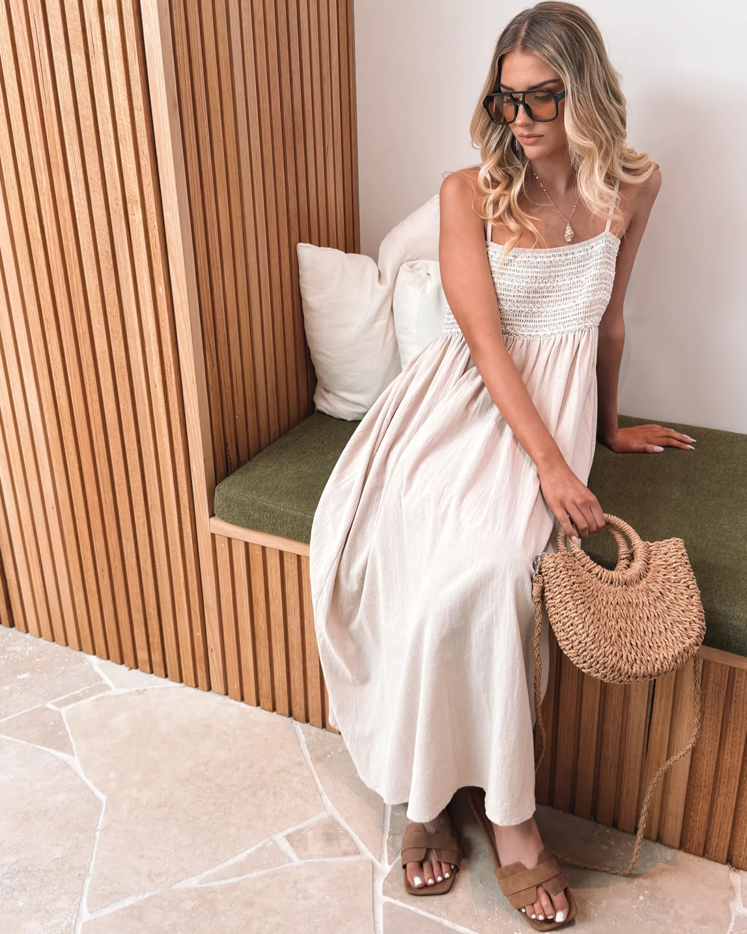 New Ilyndra Dress - Beige Multi Curve Dresses|Maternity Dresses