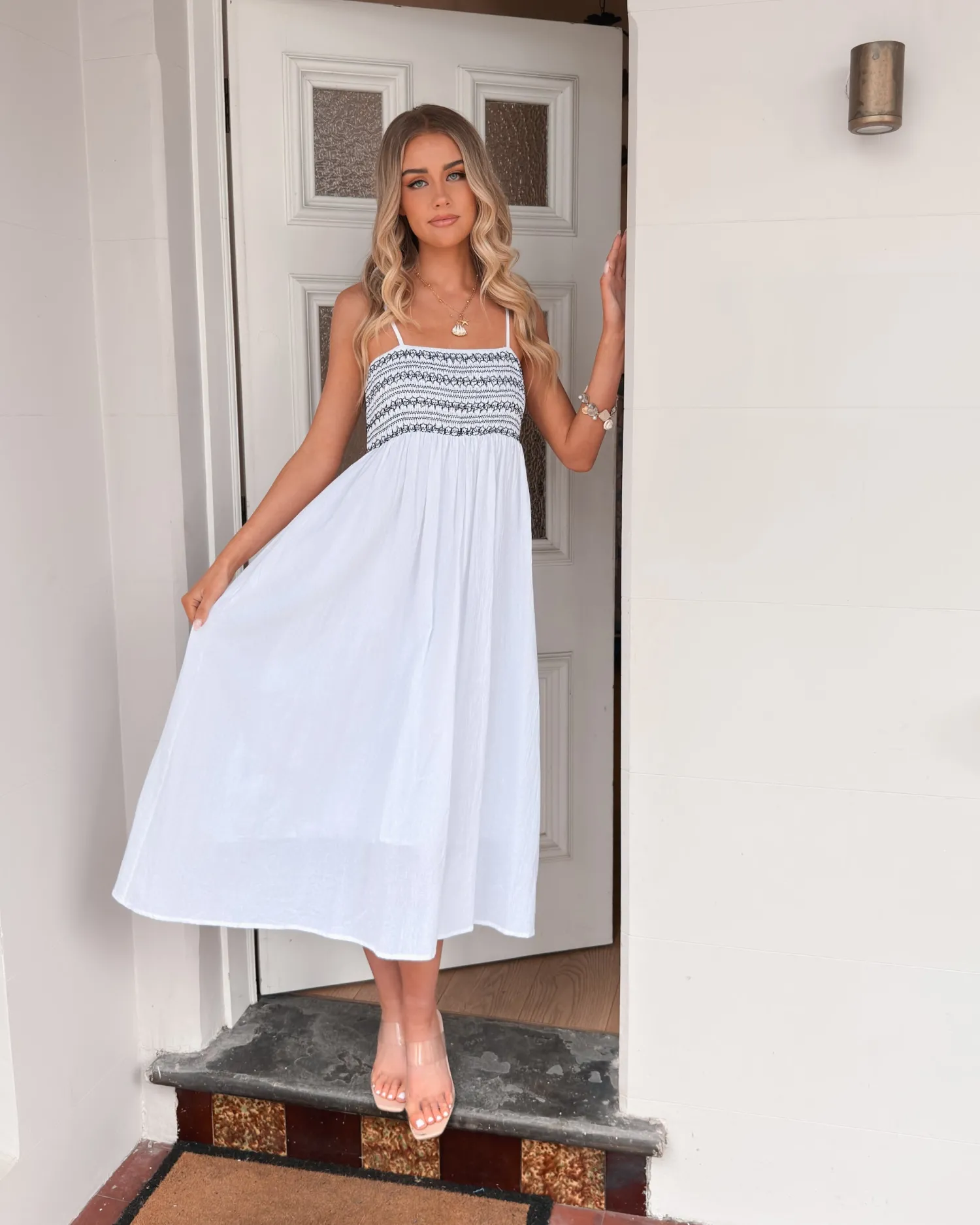 Hot Ilyndra Dress - White Multi Curve Dresses|Maternity Dresses