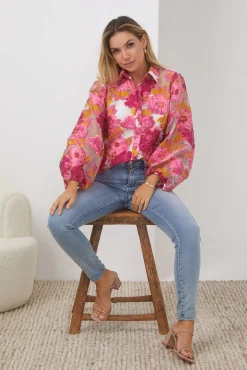 Janette Shirt - Pink and White Floral Long Sleeve Tops|Blouses & Shirts
