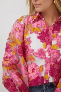 Janette Shirt - Pink and White Floral Long Sleeve Tops|Blouses & Shirts