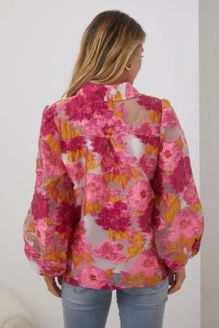 Janette Shirt - Pink and White Floral Long Sleeve Tops|Blouses & Shirts
