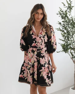 New Jolette Dress - Black Floral Floral Dresses|Shirt Dresses