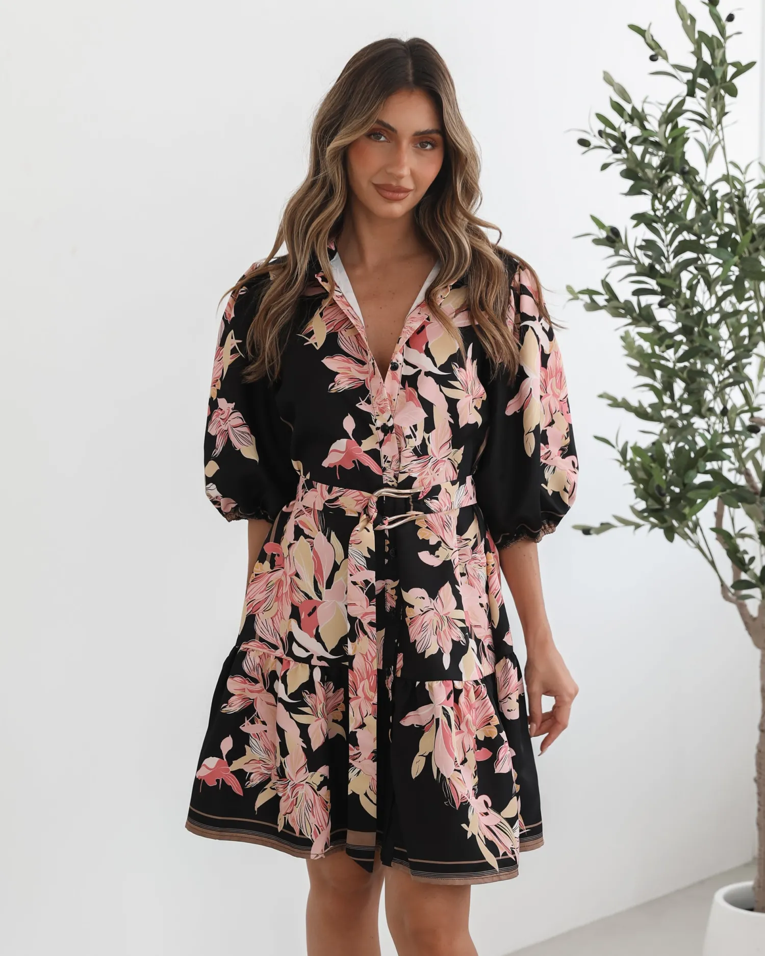 New Jolette Dress - Black Floral Floral Dresses|Shirt Dresses