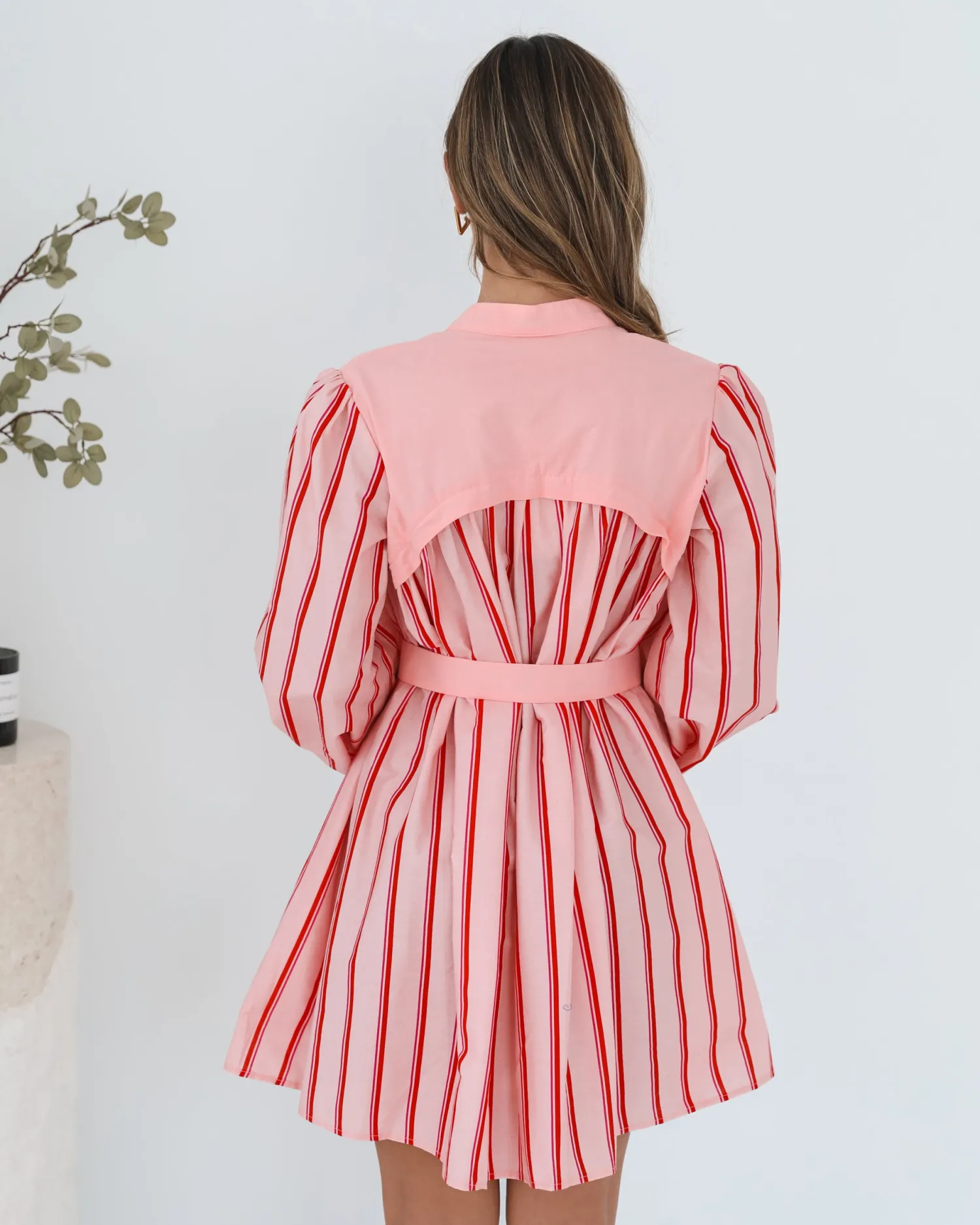 Josiane Dress - Pink Stripe Long Sleeve Dresses|Shirt Dresses