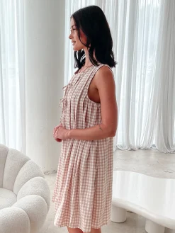 New Kearah Dress - Beige Gingham Gingham Dresses|Shift Dresses