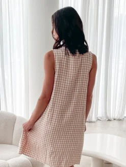 New Kearah Dress - Beige Gingham Gingham Dresses|Shift Dresses