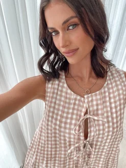 New Kearah Dress - Beige Gingham Gingham Dresses|Shift Dresses