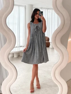 Sale Kearah Dress - Black Gingham Gingham Dresses|Shift Dresses